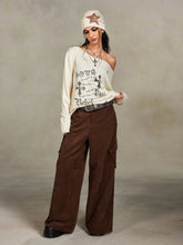 ROMWE Grunge Punk Retro Street Corduroy Loose Women Long Pants